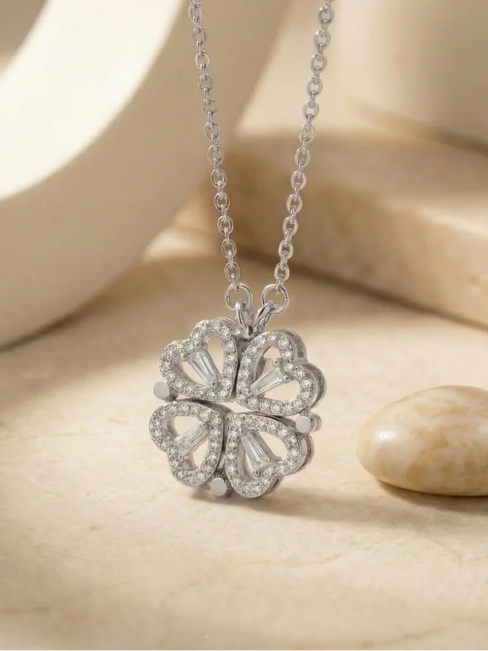 The 'Everlasting Hearts' Clover Necklace in sterling silver